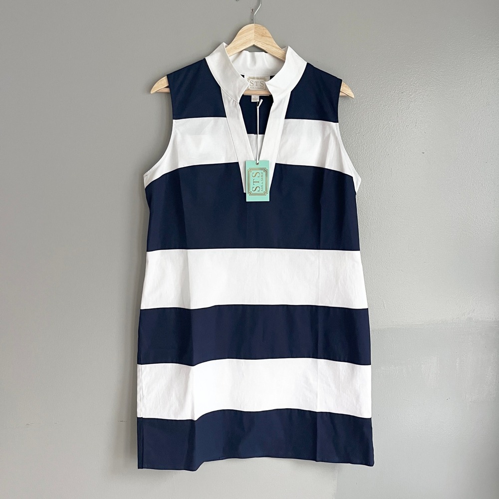 Sail to Sable Shift Dress Womens L Navy White Striped Nautical Preppy Sailor NWT